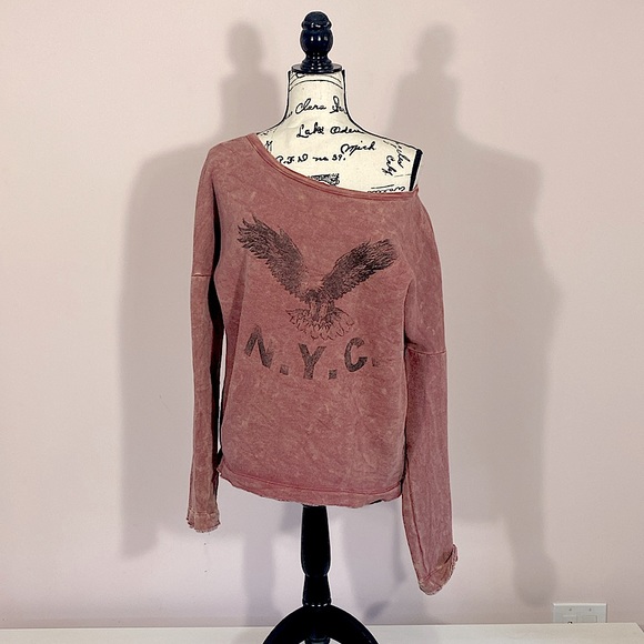 LEITH (Nordstrom) Womens Oversized Bleached Red Hi-Low N.Y.C. Sweatshirt XS - Picture 2 of 7